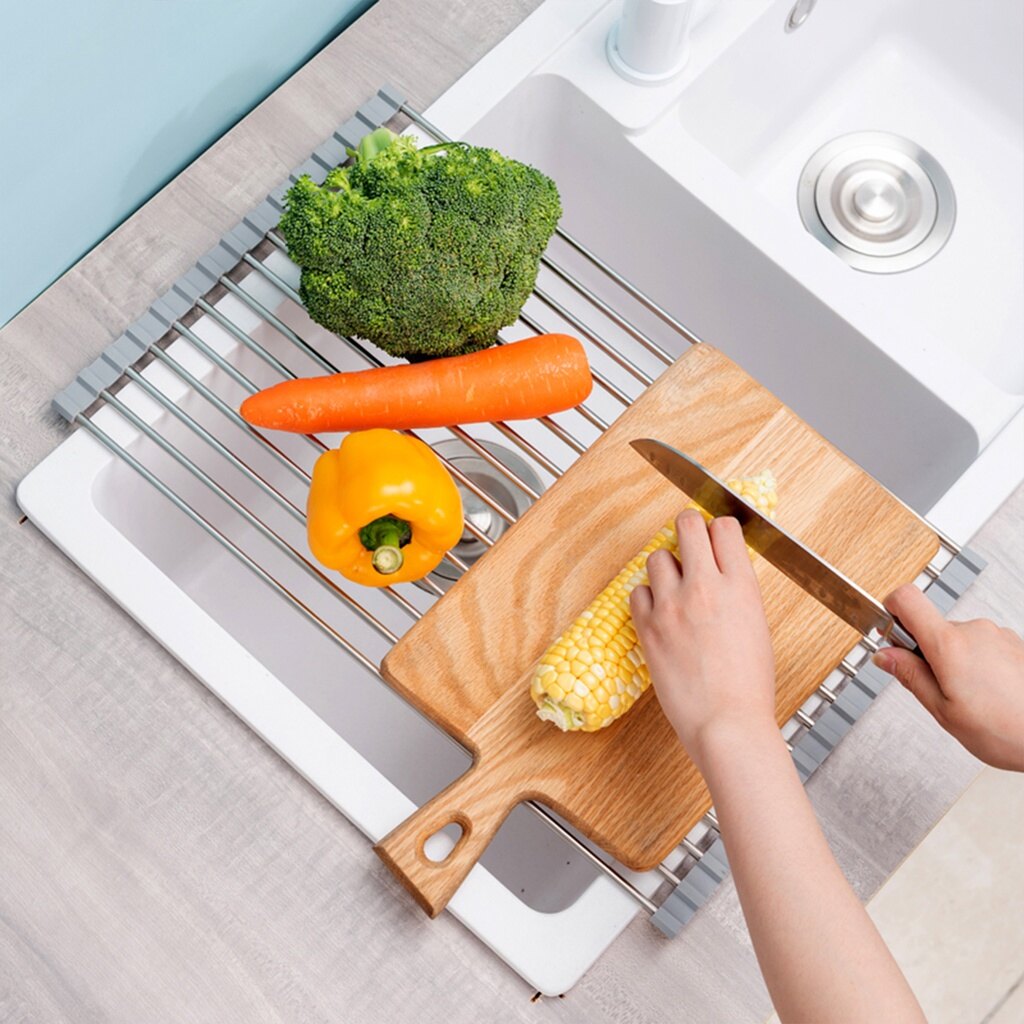 Cnmf bồn rửa nhà bếp bằng thép không gỉ có thể gập lại lưu trữ để ráo bát và giá đỡ bát đĩa