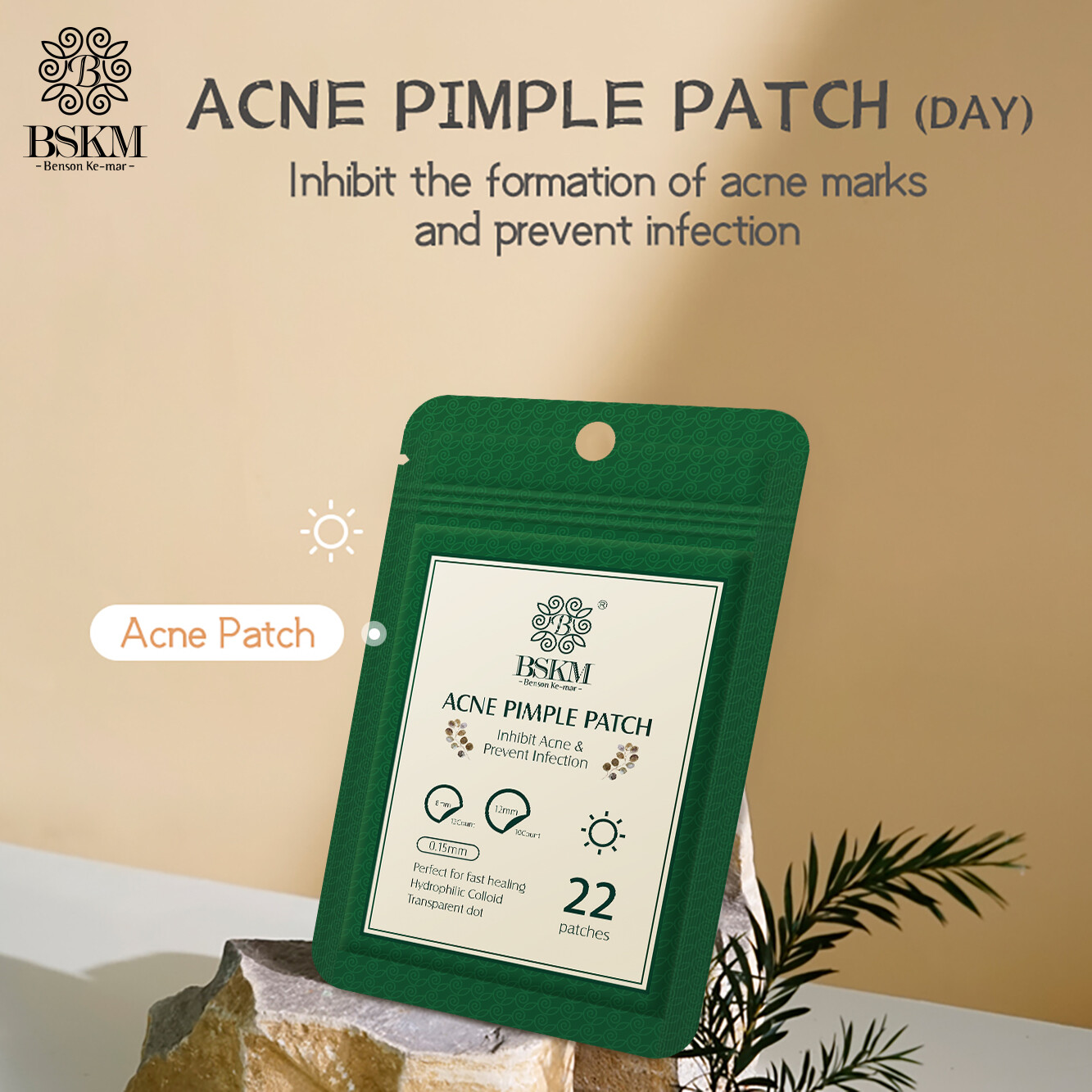BSKM Tea Tree Acne Patch Day & Night, Pimple Patch Invisible Acne Sticker Remove Acne Marks Fast Healing 48pcs
