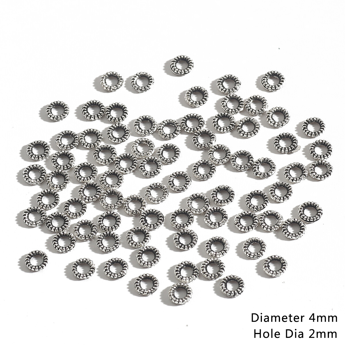 30-200Pcs Antique Silver Alloy Bead Pendants Round Spacer Beads Charms For Diy Necklace Bracelet Jewelry Findings Accessories