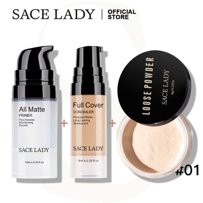 SACE LADY Make Up Set Face Primer + Full Cover Concealer+ Oil Control Loose Powder Makeup Cosmetics