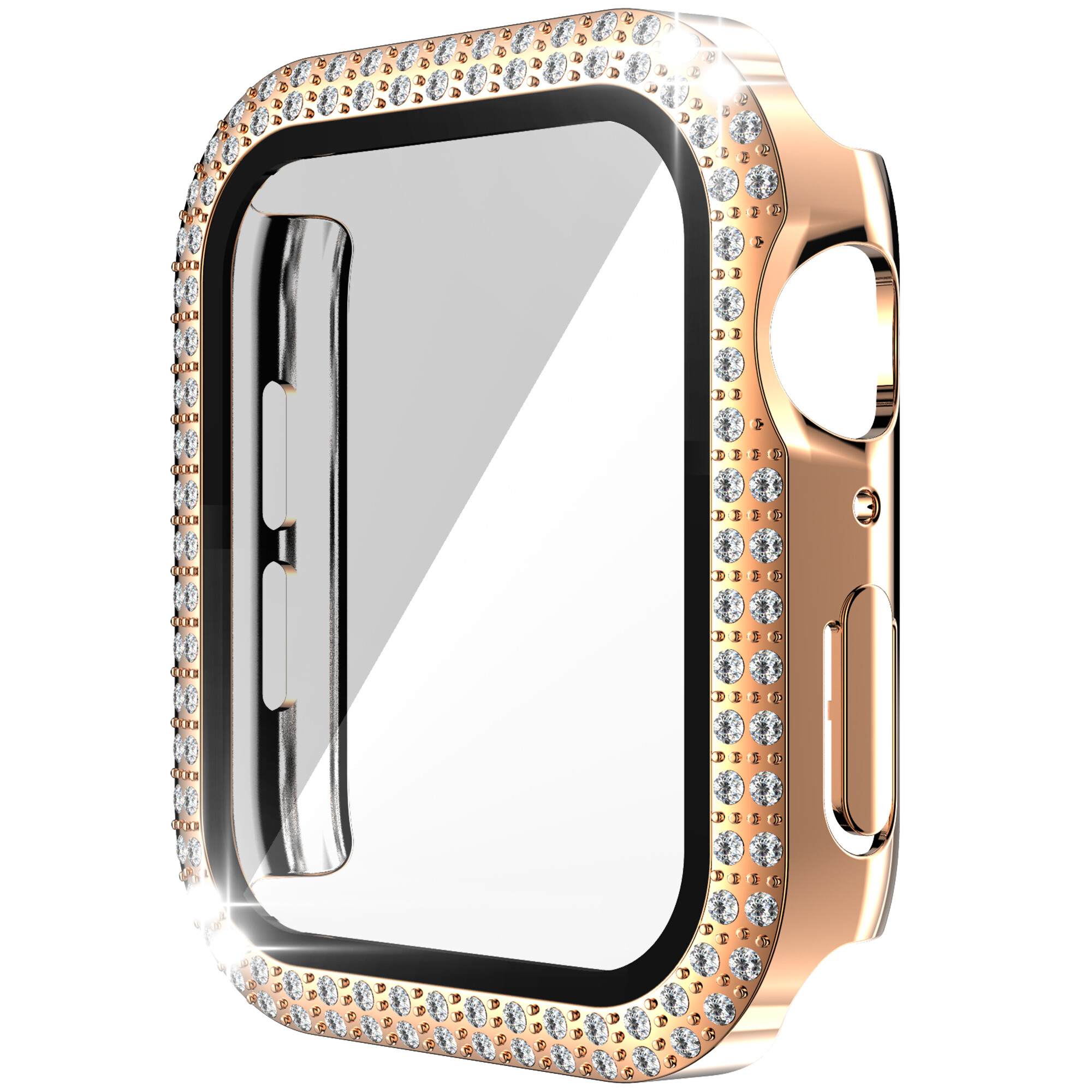 Crystal Diamond Case Tempered Glass Screen Protector Protective Cover for Apple Watch Series 7 6 SE 1 2 3 4 5 38mm 40mm 42mm 44mm 41mm 45mm