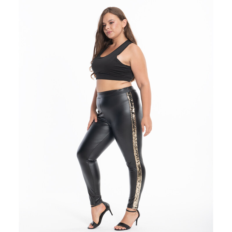 Quần Legging Nữ Quần Jegging Co Giãn Cạp Cao Cỡ Lớn Da PU Vinyl Đính Kim Sa Lấp Lánh Bên Hông Lông Cừu Mỏng 8XL 7XL S Màu Vàng Bạc