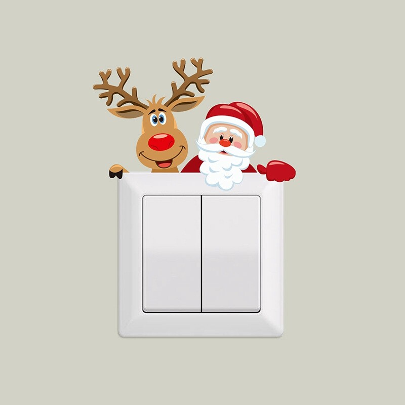 Christmas Wall Stickers Santa Claus Snowman Light Switch Sticker Waterproof Xmas New Year Holiday Decorative Posters 2024