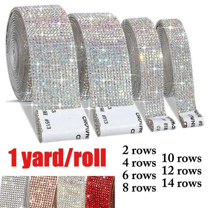 1yard/roll Diamond Ribbon DIY Self-Adhesive Crystal Rhinestone Decoration Sticker Rhinestones for Arts Crafts DIY Car Phone Decoration