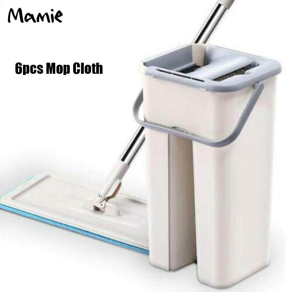 Mamie Mop Bucket System Handsfree Squeeze 2 in 1 Wash Dry with Reusable Flat Mop Pads