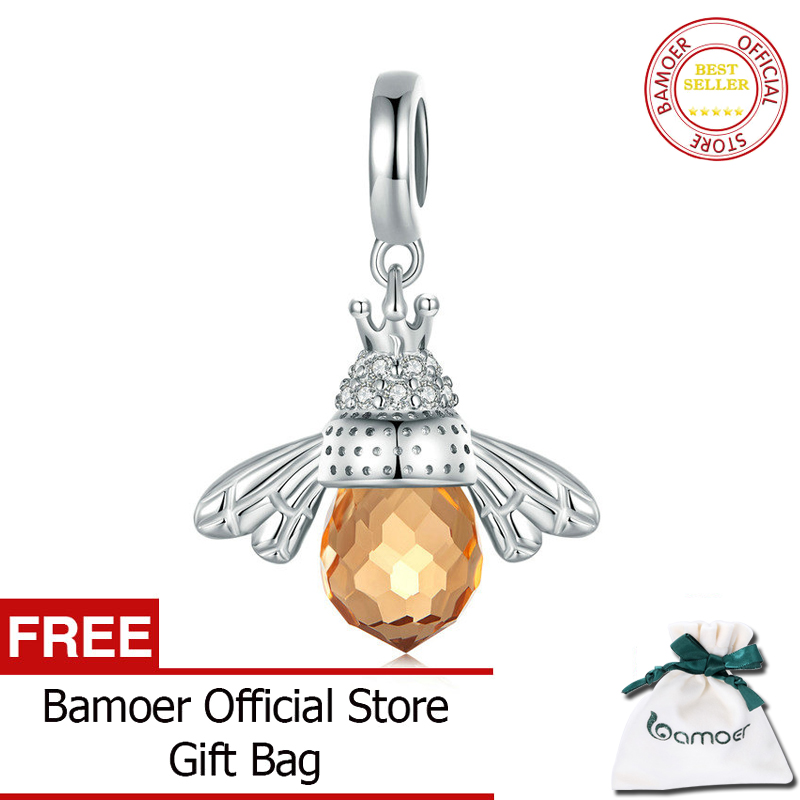 BAMOER Free Shpping Classic New 925 Sterling Silver Orange Wing Animal Bee Pendants fit Necklace for Women Wedding Accessories SCC035
