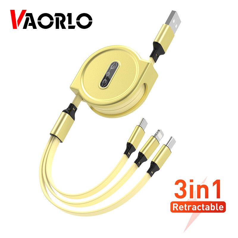 VAORLO 3 in 1 Retractable Charging Cable For Android iphone Type-c Mobile Phone Multi-function Portable USB Charger Cord Fast Charging ​Cable