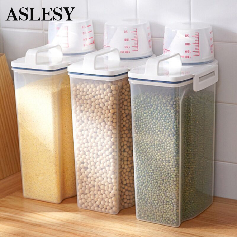 Hộp Đựng Gạo Bằng Nhựa 2Kg Chai Kín Nhà Bếp Lọ Cân Trà Bột Ngũ Cốc Đồ Ăn
