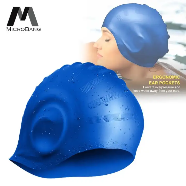 Microbang Silicone Swim Caps Ear Protectors Long Hair Large Head