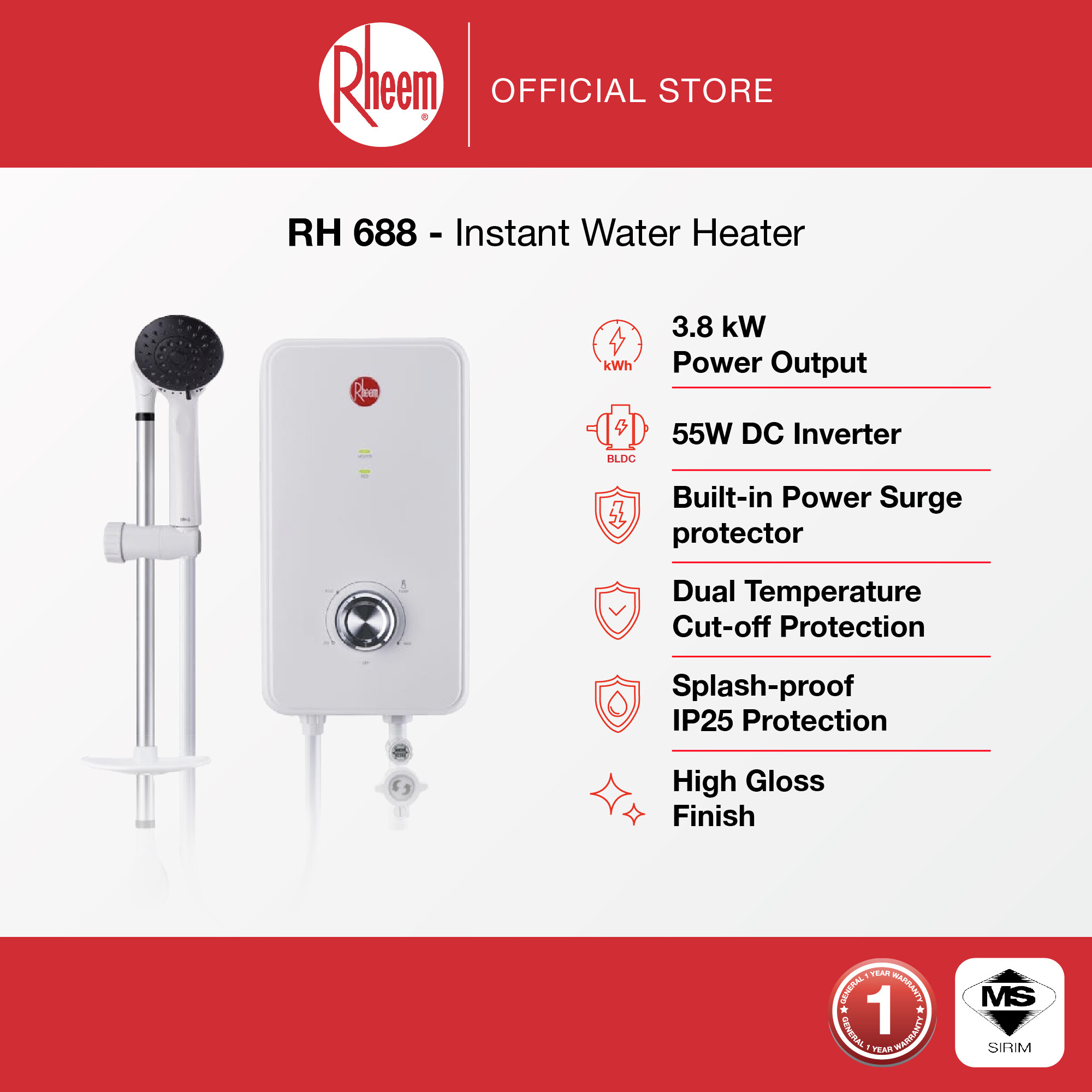 Rheem RH688EPI Electric Instant Water Heater with DC Pump RHM