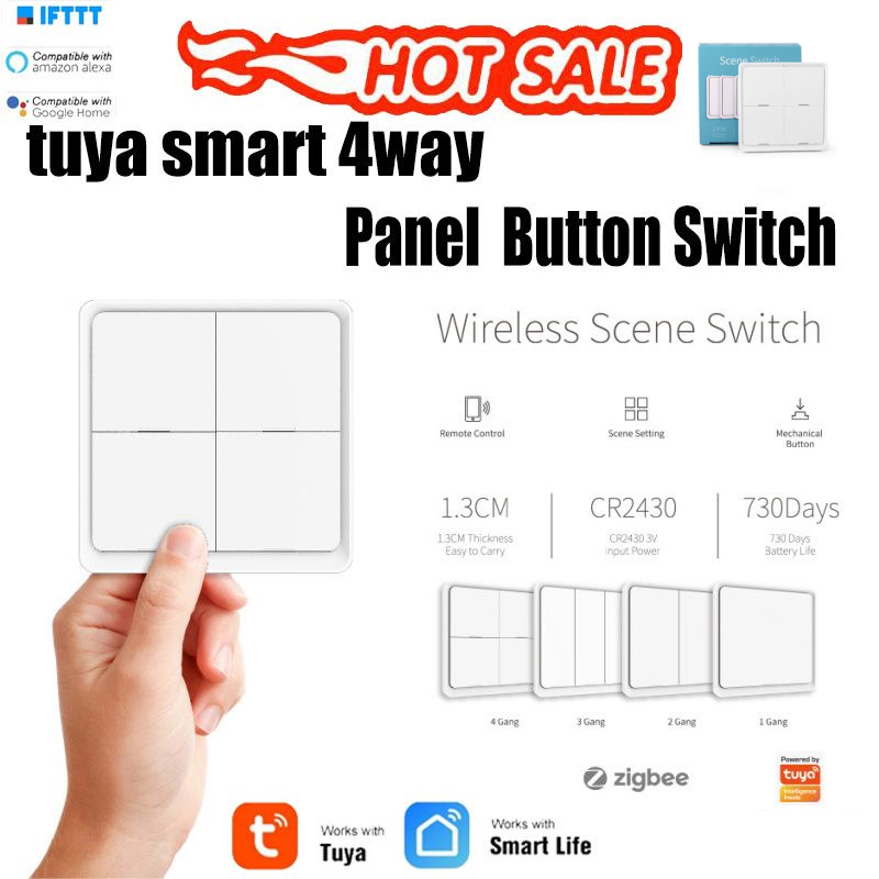 E Life Smart Store Tuya ZigBee Smart Scene Switch 4 Gang 12 Scene Smart Home Scene Switch Button Support Smart Life App Works With Zigbee Gateway Smart Automation Works For Alexa Google Home