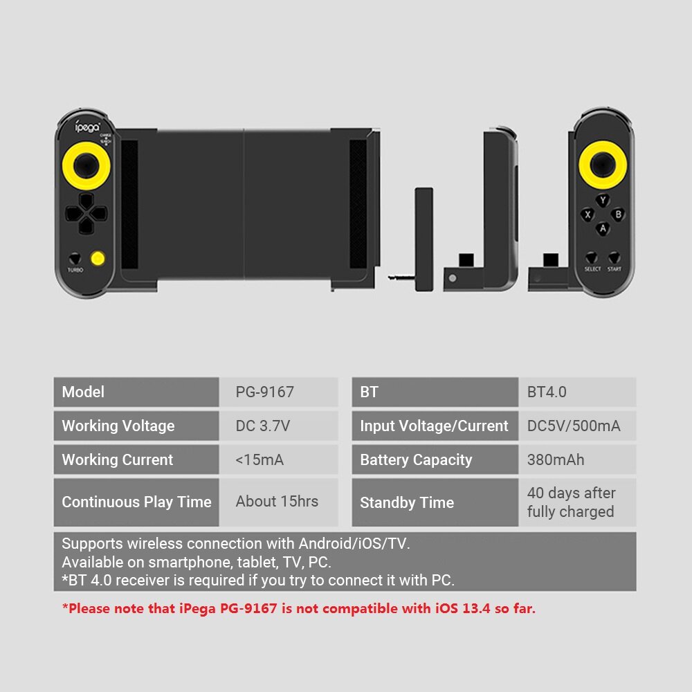 Bộ Điều Khiển Trò Chơi Bluetooth Không Dây Ipega PG-9167 Chính Hãng Tay Cầm Chơi Game Di Động Có Thể Thu Vào Cho PUBG CODM