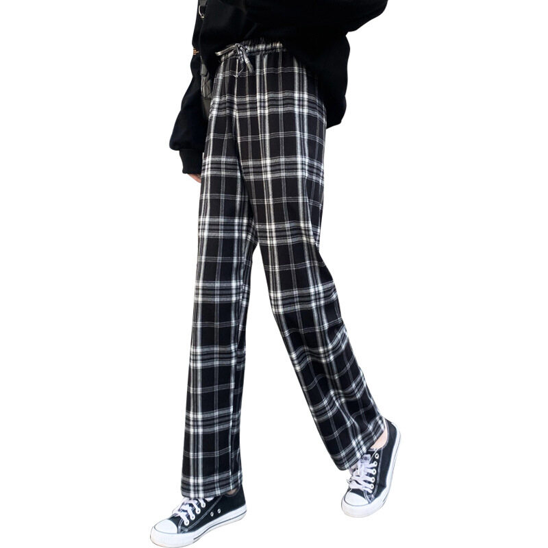 high waisted black and white plaid pants