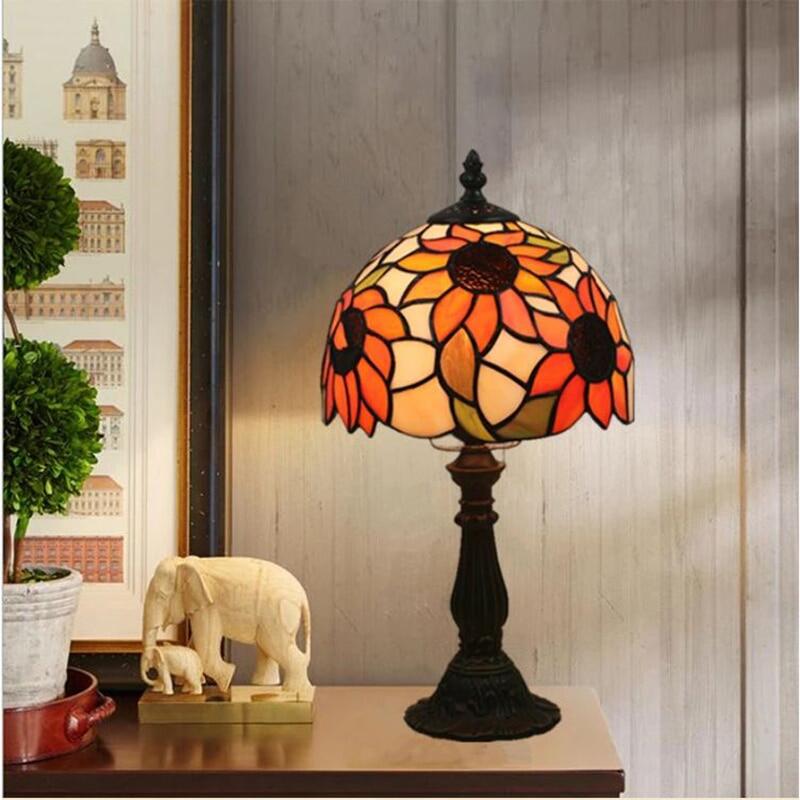 20CM Tiffany Glass Table Lights Sun Flower Desk Lights E27 Bedroom Bedside Lamp Retro Table Lamps