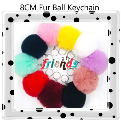 8CM Lovely Fluffy Rabbit Fur Ball Keychain As Bag Pendant Decoration Pom Pom Round Unicorn Plush Key Ring