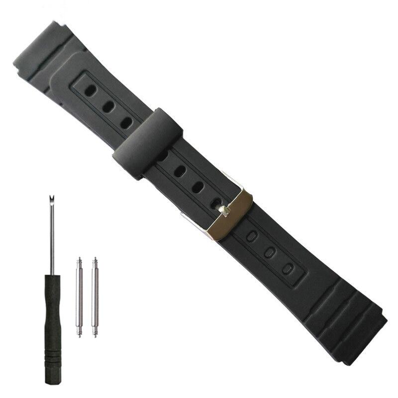 Watch Band Replacement Strap For Casio F 91w 18mm Black Resin Plastic Wrist Watchstrap With Pins Metal Buckle F91 F91w Lazada Ph