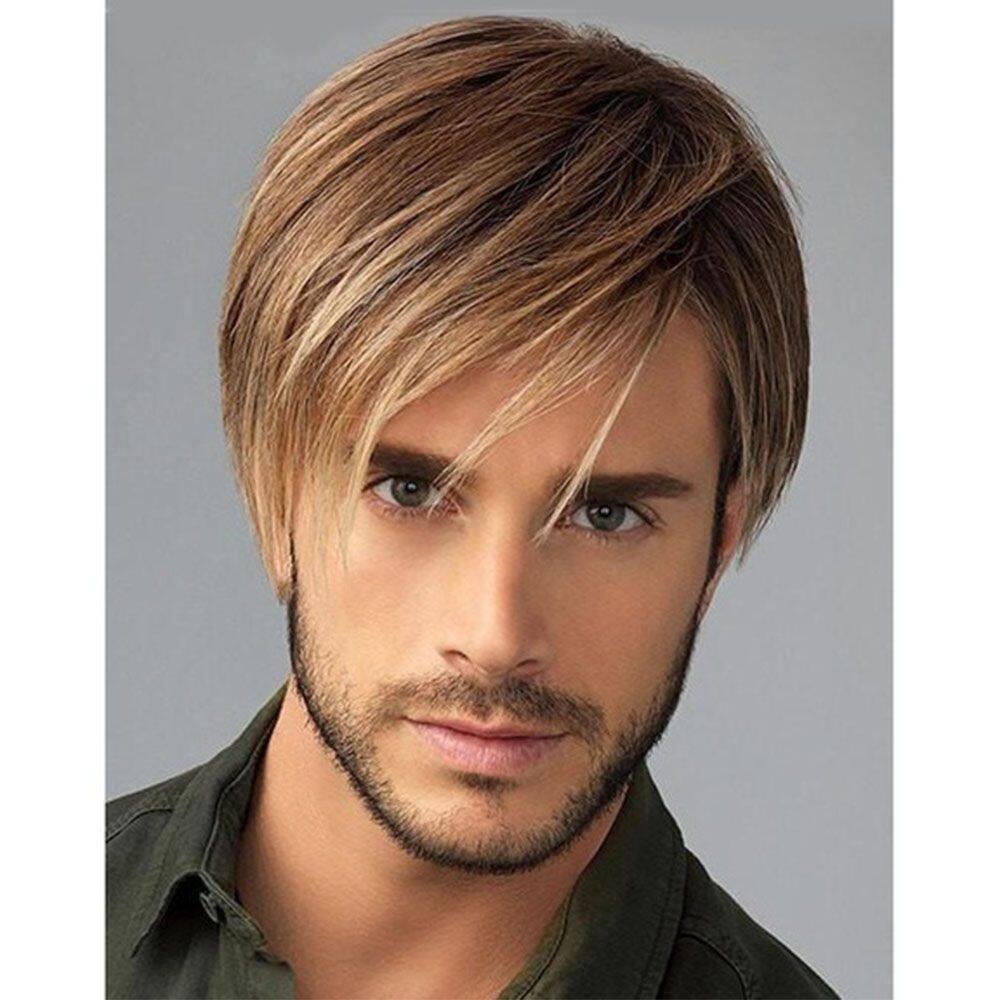 QUESU Fashion Brown Synthetic hair Ombre Haircut Hairstyle Replacement Male  Hair Toupee Short Straight Cosplay Wigs Men Wigs | Lazada PH
