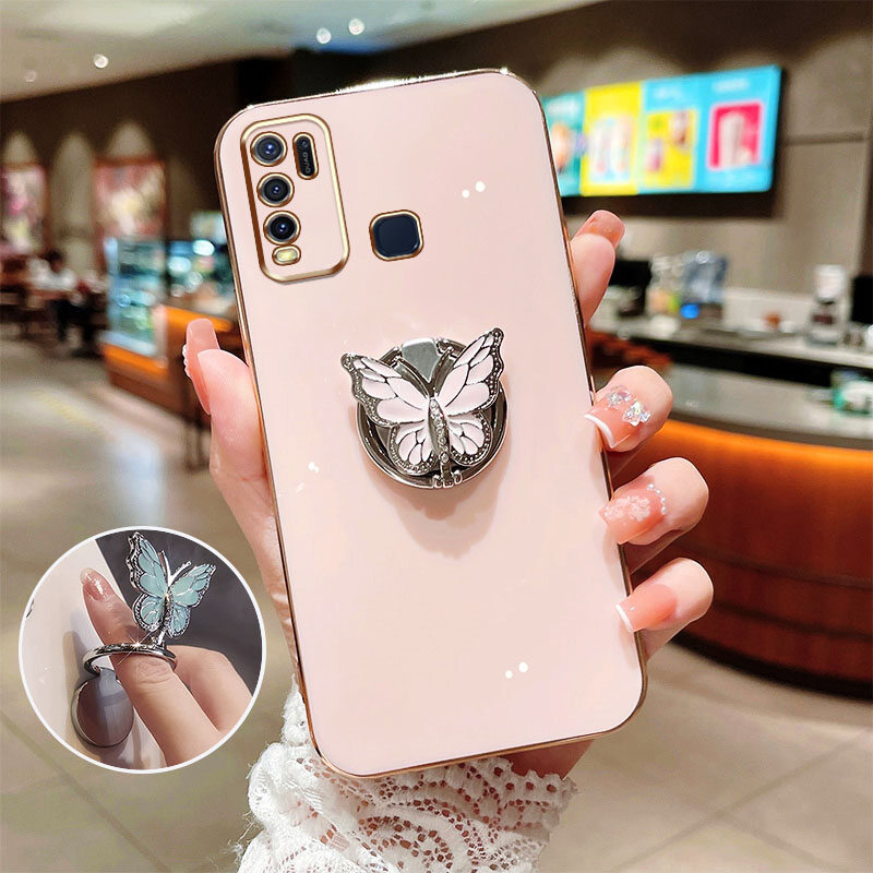 YBD Soft Case for Vivo Y50 Y30 Y30i New Rotate Butterfly Stand Plating Phone Case Shockproof Beautiful Soft Case