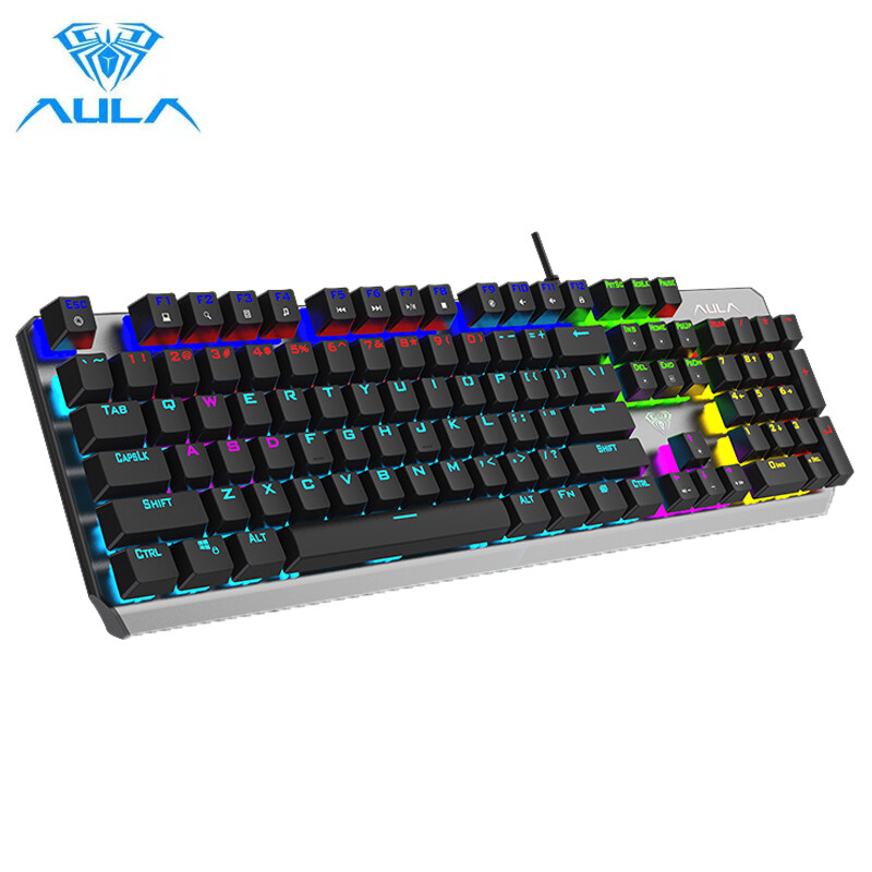 AULA F2066 Mechanical Keyboard Wired Metal Panel Gaming keyboard 20 Kinds of Lighting Effects High-low Key Layout Custom Programmable Function Computer Keyboard Singapore