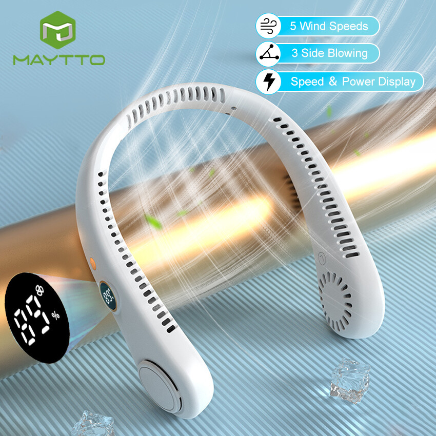 MAYTTO Hanging Neck Fan Cooler Portable Mini Neck Fan USB Rechargeable Neck Fan Dual Cooling Fan Hands Free Bladeless Fan Super Strong Wind Cooling Fan Summer Fan for Outdoor Sports Home Office Travel