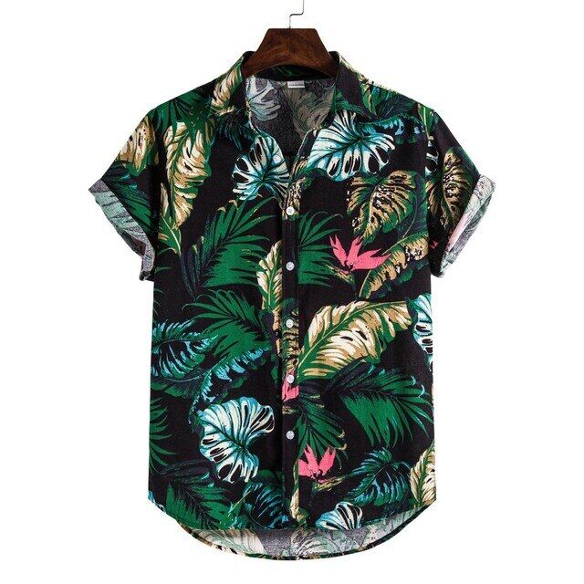 Men Printed Hawaiian Beach Shirt Men Tropical Button Top Vintage Clothes Flexible Comfortable Leaves Shirt Casual Wild Shirt 3 👔👔