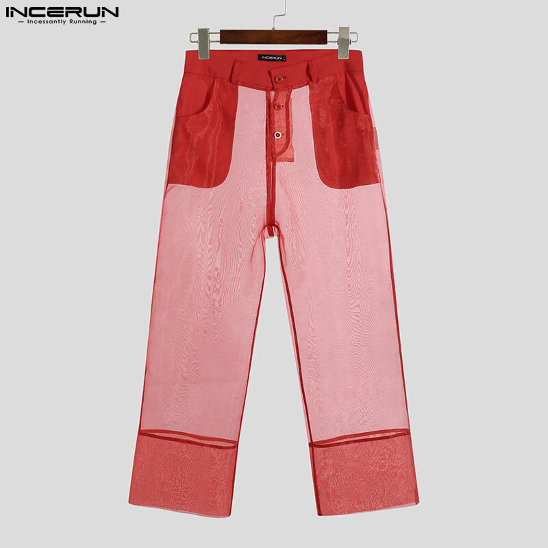 INCERUN Mens Straight Leg Trousers See Through Party Fancy Dress Long Pants (Western Style) Lazada