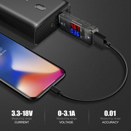 DIPPRUN Mini 5V USB Current Voltage Meter charger Tester Voltmeter Ammeter Detector Digital Red Blue Display 3.3-18V 3A For Phone Power