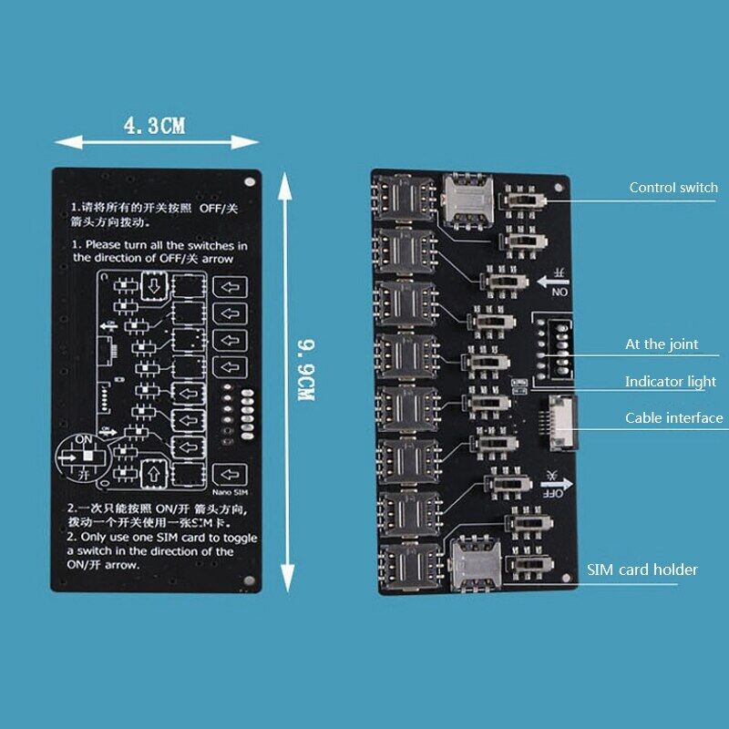 10-Slot SIM Card Adapter Multi-SIM Card Reader Mini SIM Nano with Independent Control Switch for 5/6/7/8/X