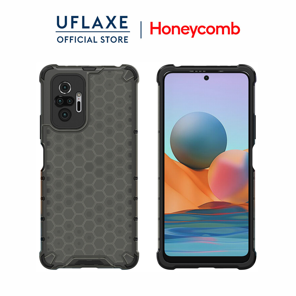 UFLAXE Honeycomb Shockproof Hard Case for Xiaomi Redmi Note 10 / Note 10S / Redmi Note 10 Pro Full Protection Clear Translucent Case Durable Back Cover anti-shock Protective Casing