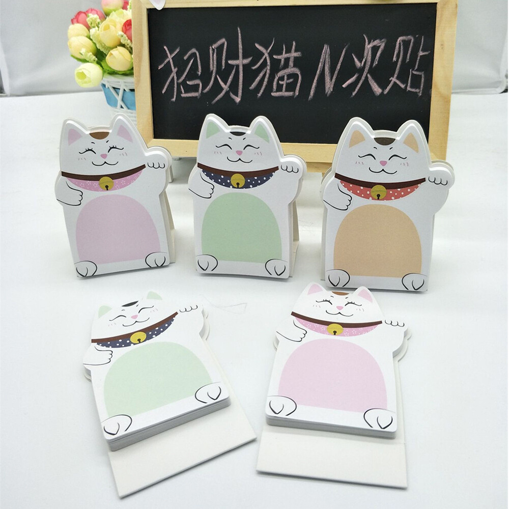 [Colorfulhome]2023 Simple Mini Desktop Stand-up Post-it Notes Cute Lucky Cat Post-it Notes Series Cartoon Cute Handbook Message Decorative Material Paper Note