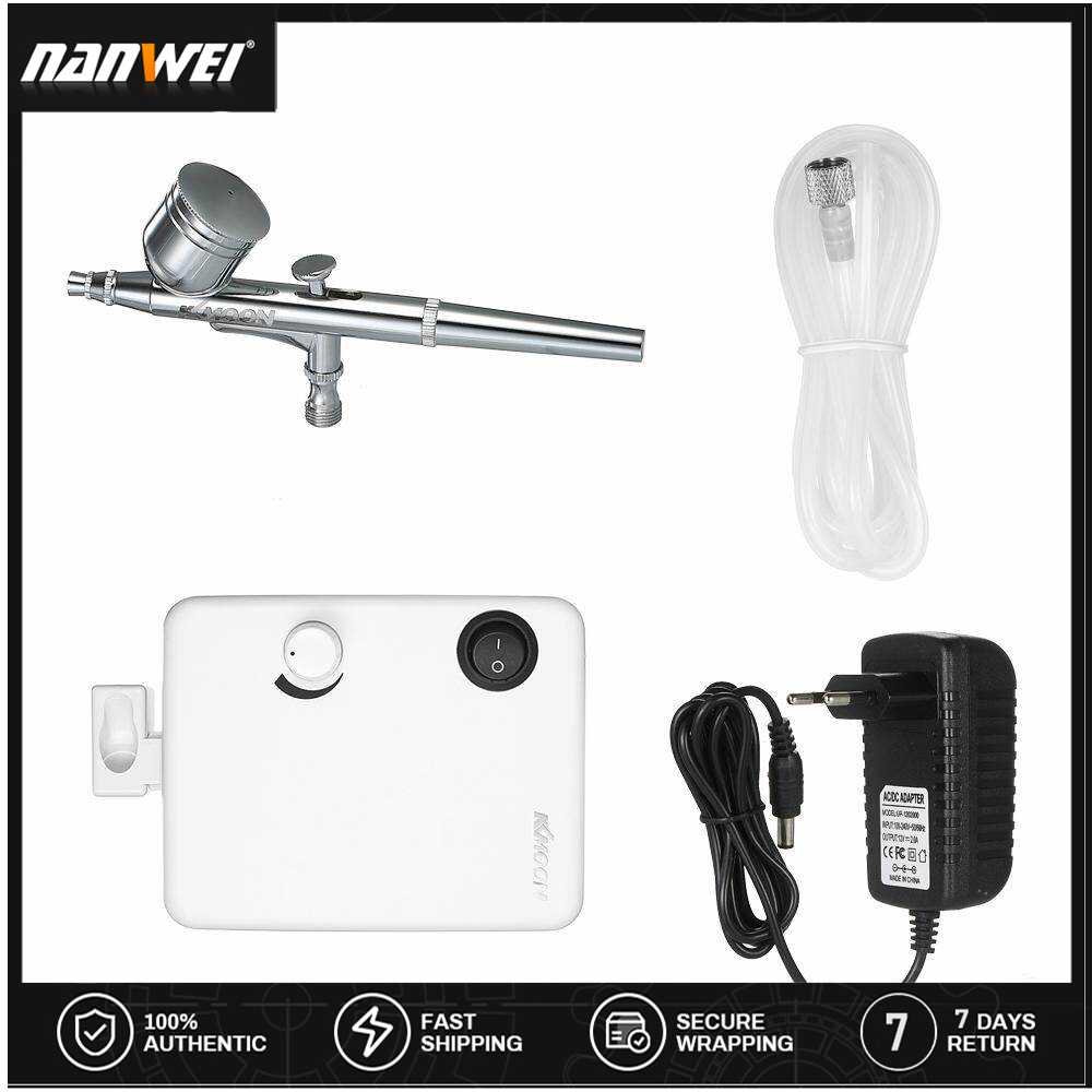 KKmoon Multi-purpose Dual Action Airbrush Mini Air Compressor Set Gravity Feed Air Brush Kit for Art Painting T-attoo Manicure Craft Cake Spray Model Air Brush Nail Tool Set 100-250V