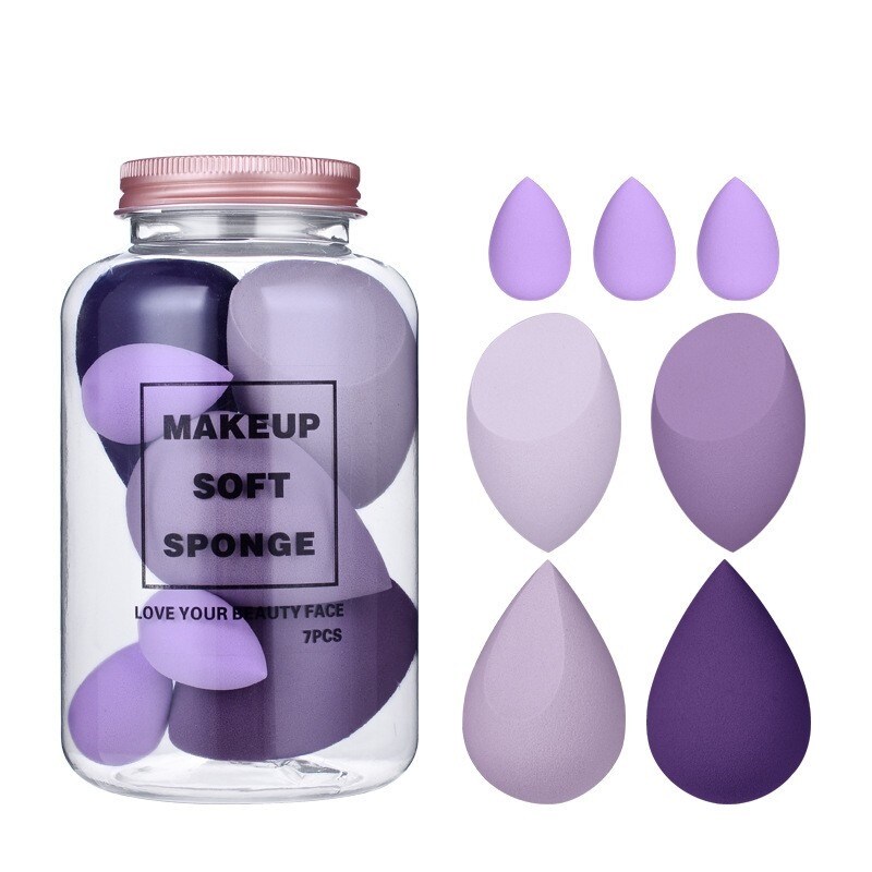 [LWF HOT]☞  7 Pcs Makeup Sponge Set/ Foundation Blending   Correcting Beauty Tools/ Beauty Eggs Set with Storage Can