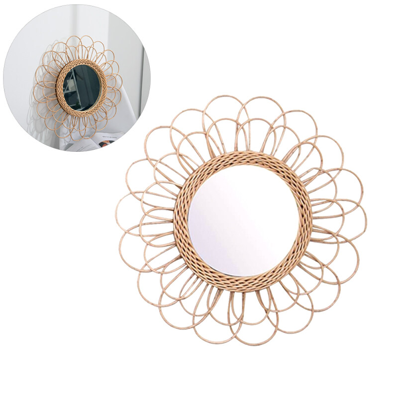 Gương Treo 40 Cm Mây Hướng Dương Thông Tư Tường Gương Trang Trí Boho Liễu Mặc Quần Áo Gương Trang Điểm