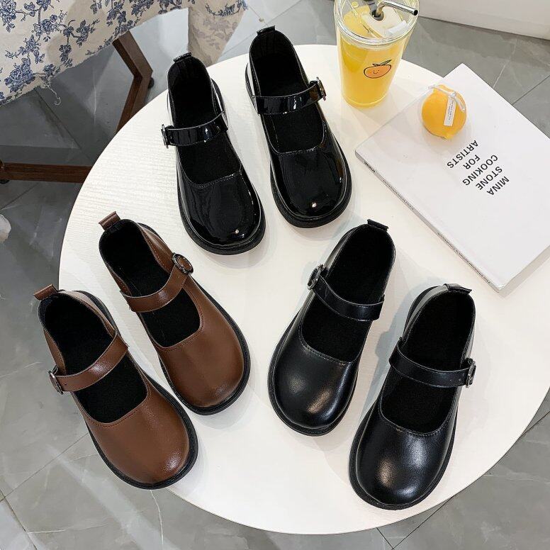 Giày Da Nhỏ Của Phụ Nữ Anh Nhật Bản Đen Tròn Đầu 2020 Mới Tất Cả Phù Hợp Giày Da Mềm Retro Mary Jane Giày giá rẻ