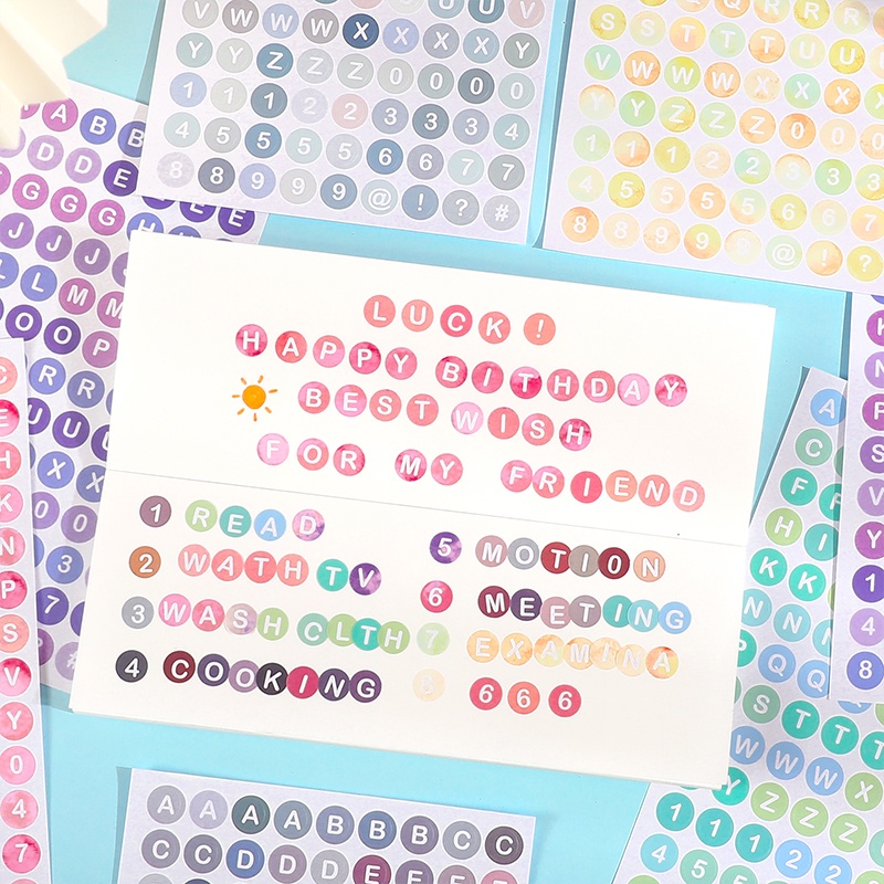 4 Sheets Gradient Colorful Alphabet Number Stickers Student Diary Deco DIY Stickers