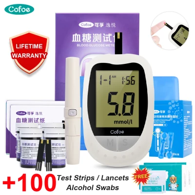 Cofoe Diabetes Blood Sugar Meter with 100pcs Test Strips 100pcs Lancets Needles Free 100pcs Alcohol Swabs Blood Glucose Monitor Glucometer Tester Set