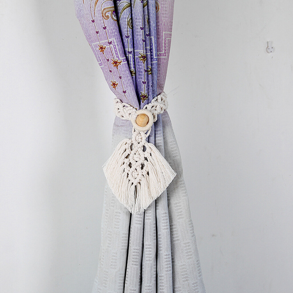 Baoblaze Boho Curtain Tiebacks Cotton Macrame Curtain Holder Curtain Drawstring Cotton Rope Holdbacks Tiebacks Curtain Clips Holder for Home Decor