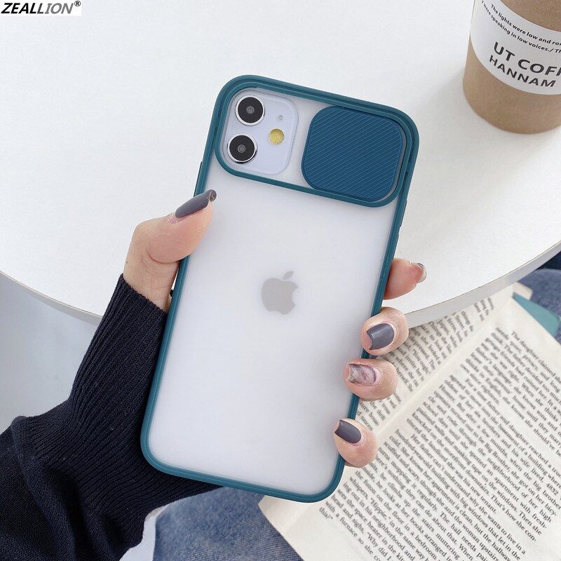 Zeallion for [Apple iPhone 6 6s 7 8 X XR XS 11 12 Pro Max] Push Pull Lens Camera Protection Phone Case Transparent Soft TPU Candy Color Back Cover