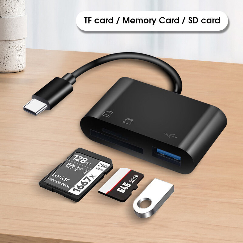 Đầu Đọc USB Đầu Đọc Thẻ Loại C Sang SD Thẻ Nhớ TF 3 Trong 1 USB C Bộ Chuyển Đổi Thẻ Tương Thích Với Bộ Chuyển Đổi iPhone Macbook Samsung