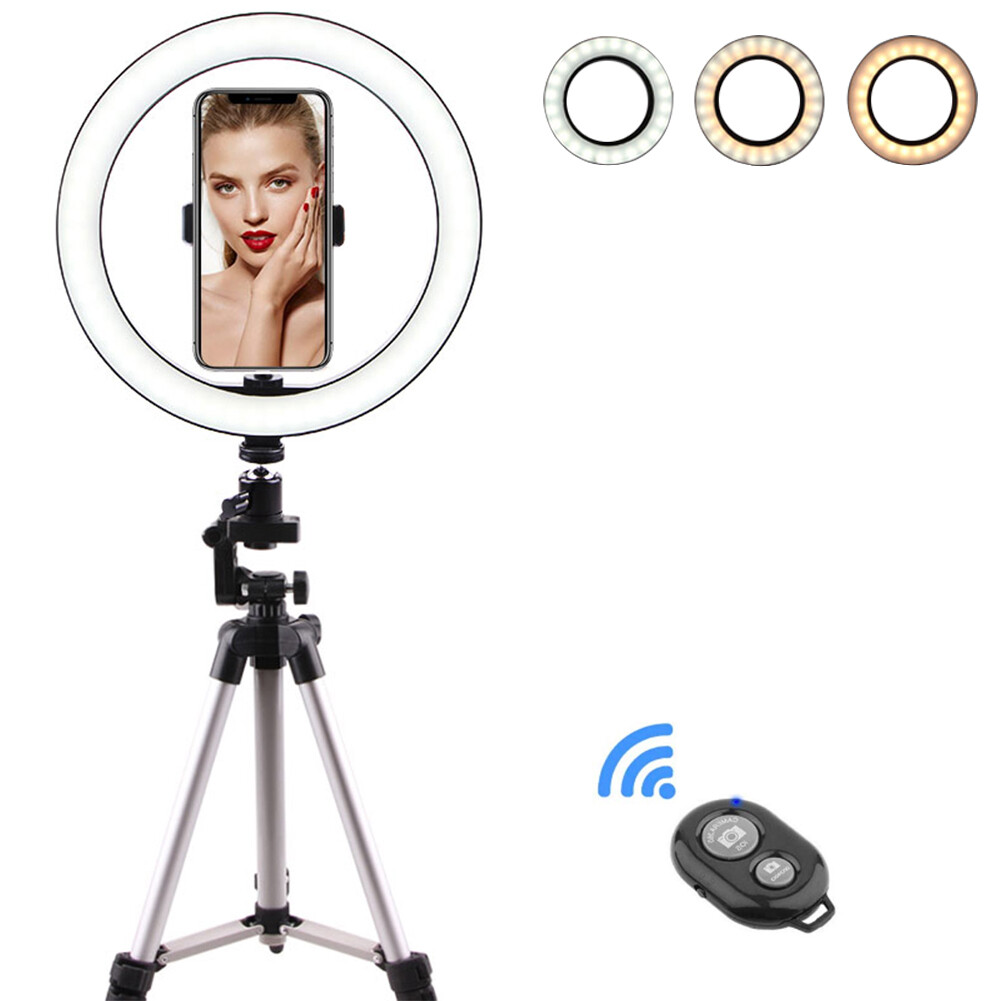 Rebrol 10inch Selfie Ring Light with 39.40inch Tripod Stand & Phone Holder for Makeup Live Stream, LED Camera Ring Light for Vlog, Makeup, YouTube, Camera, Phone - LCD Screen & Remote Control