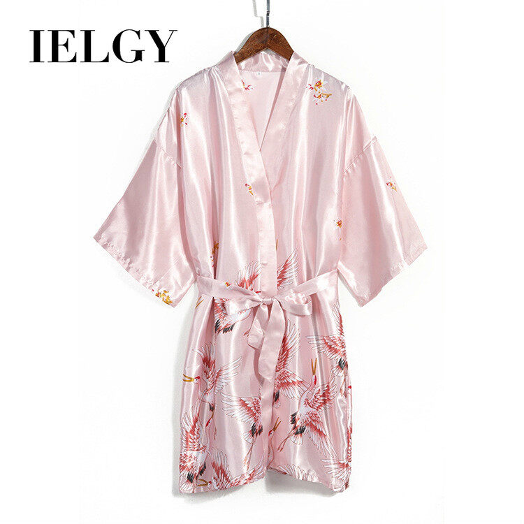 IELGY Women's Silk Crane Bathrobe