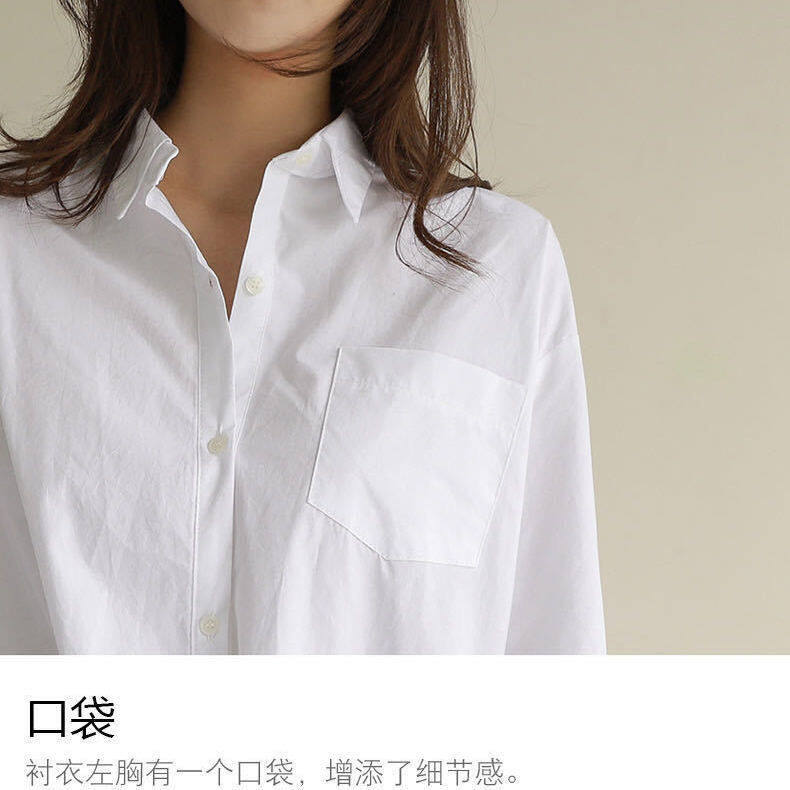 Summer White Shirt Women Blouse Long Sleeve Shirt Button Pockets