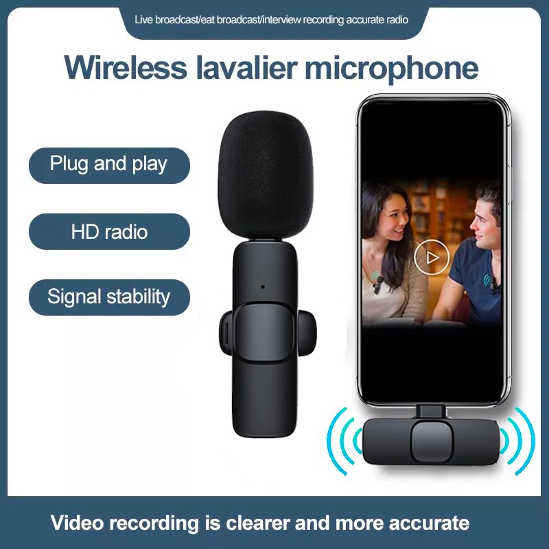 Micro Lavalier Không Dây Cho iPhone Điện Thoại Android Micro Không Dây Mini Thu Âm Kèm YouTube Facebook Vlog TikTok Phát Sóng Trực Tiếp
