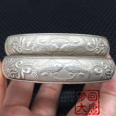 Old Style Silver Bracelet Old Style Tibetan Silver Pair of Ethnic Style Handmade Miao Silver Pisces Blessed Zhang Ji Foot Silver Bracelet