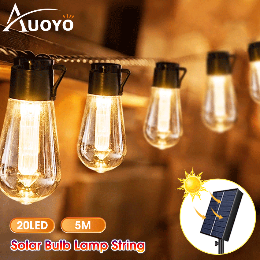 Auoyo Solar Christmas Light Outdoor Waterproof String Lights LED Bulb