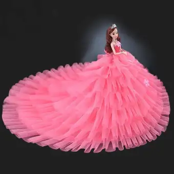 Jt Nk 2019 Princess Doll Clothes Handmake Long Tail Wedding Dress