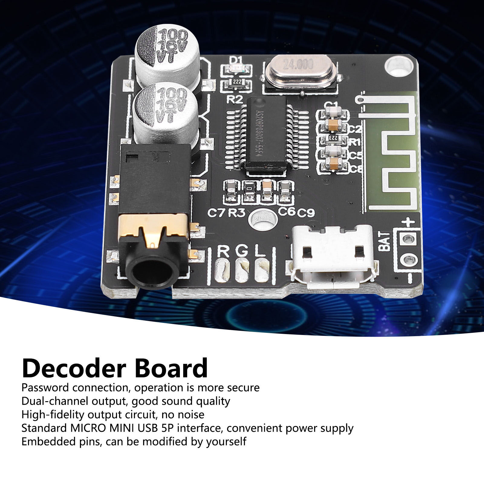 Decoder Board Bluetooth 5.0 Receiver Dual‑Channel Speaker Audio Amplifier Refit Module