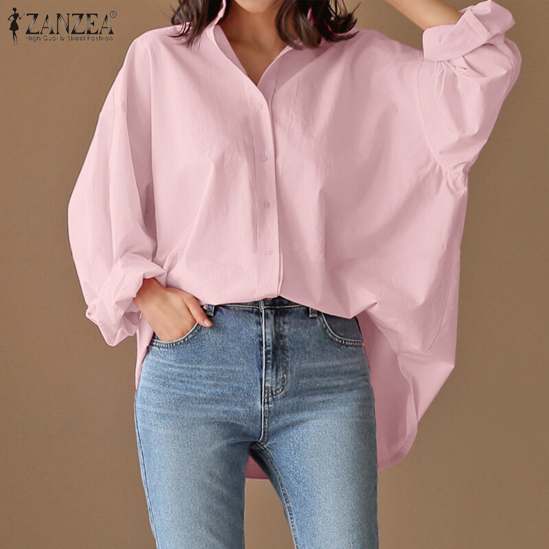 ZANZEA Áo Sơ Mi Nữ Dáng Rộng Tay Dài Mùa XuânÁo Cơ Bản Màu Trơn Áo Cánh