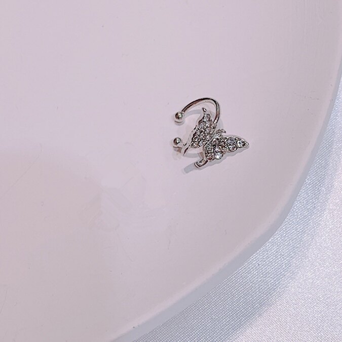 We Flower Shining Crystal Butterfly Ear Cuff Clip Earrings for Women Korean Girls Fashion Jewelry