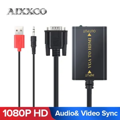 Quality Portable Plug and play VGA To HDMI-compatible Output 1080P HD Audio TV AV HDTV PC Video Cable VGA2HDMI Converter
